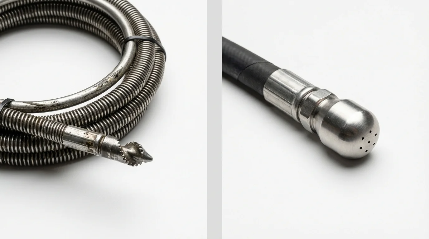 Drain snake cable and hydro jetting nozzle used for drain cleaning in Anoka, MN