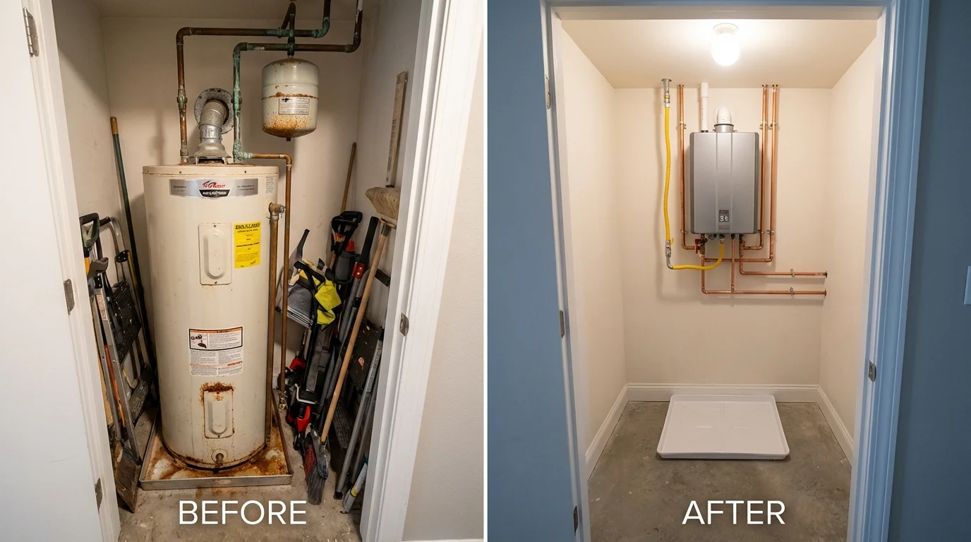 Tank water heater versus wall-mounted tankless unit comparison for Anoka, MN homeowners